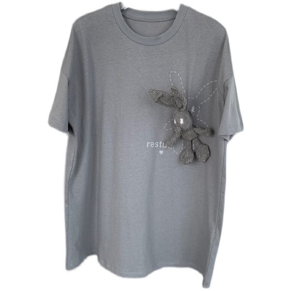 2021 women's spring new all-matching casual 3d rabbit decoration loose slimming short sleeve gray t-shirt, White
2021 women's spring new all-matching casual 3d rabbit decoration loose slimming short sleeve gray t-shirt, White