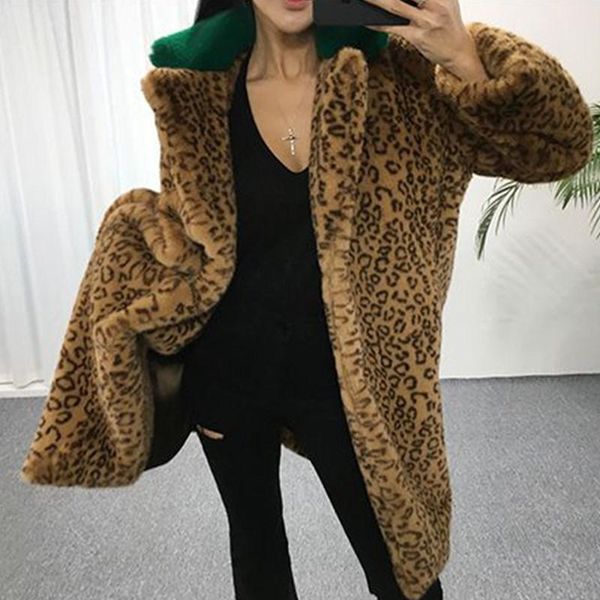 women's fur & faux winter coat leopard for women long korean loose trench jacket, Black
women's fur & faux winter coat leopard for women long korean loose trench jacket, Black