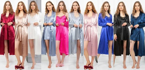 women's sleepwear double nightgown dressing gown 2021 fashion and set satin fabric short fecelik long with b, Black;red
women's sleepwear double nightgown dressing gown 2021 fashion and set satin fabric short fecelik long with b, Black;red