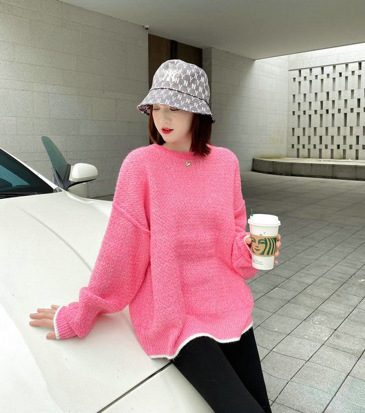 9280 with new watermelon red pink round neck korean women's sweater coat age reduction, White
9280 with new watermelon red pink round neck korean women's sweater coat age reduction, White