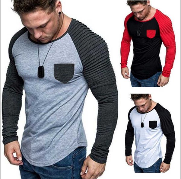 new color contrast men's casual color contrast long sleeve t-shirt style stripe color matching pocket slim fitting t-shirt for men, Gray
new color contrast men's casual color contrast long sleeve t-shirt style stripe color matching pocket slim fitting t-shirt for men, Gray