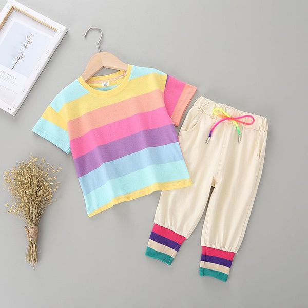 clothing sets ins children's summer girls' suit korean striped short sleeve fashion capris two piece set, White
clothing sets ins children's summer girls' suit korean striped short sleeve fashion capris two piece set, White