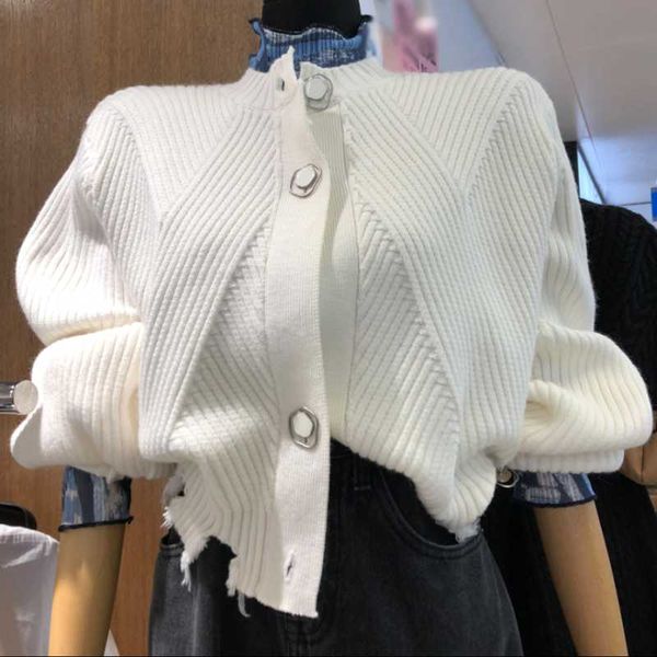 women's blouses & shirts heavy industry broken single buttons knitted sweater coat women o-neck high waist long sleeve jacket, White
women's blouses & shirts heavy industry broken single buttons knitted sweater coat women o-neck high waist long sleeve jacket, White