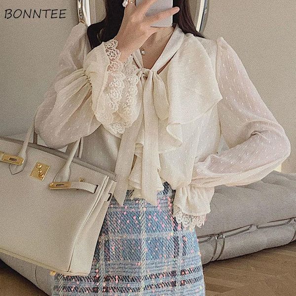women's blouses & shirts women solid elegant bandage loose spring retro tender ladies leisure korean style college soft sheer design l, White
women's blouses & shirts women solid elegant bandage loose spring retro tender ladies leisure korean style college soft sheer design l, White