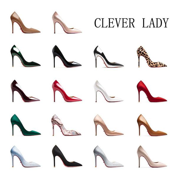 dress shoes red bottom high heels women stilettos pumps wedding pointed toe italian shoe and bag set for party in, Black