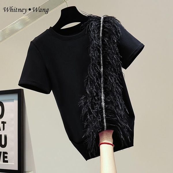 women's t-shirt whitney wang 2021 summer fashion streetwear diamonds feathers women tees lady, White
women's t-shirt whitney wang 2021 summer fashion streetwear diamonds feathers women tees lady, White