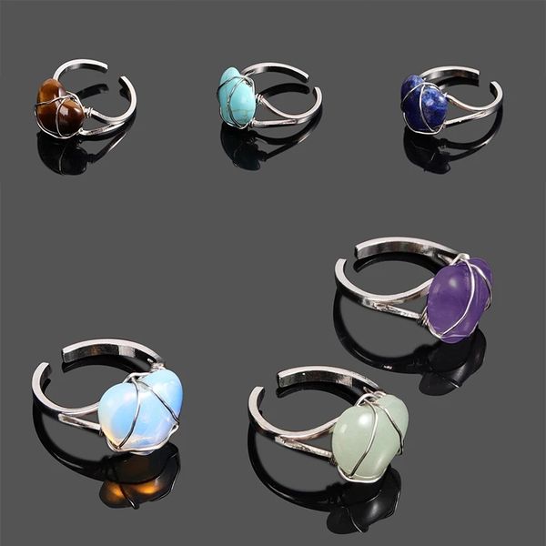 fashion adjustable natural crystal rings heart-shape quartz stone wire winding couple exquisite creative personality ring, Silver
fashion adjustable natural crystal rings heart-shape quartz stone wire winding couple exquisite creative personality ring, Silver