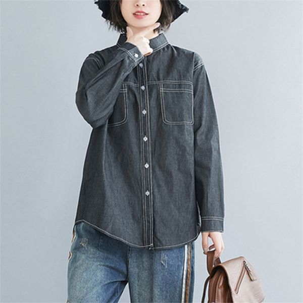 spring autumn arts style women turn-down collar loose shirts big size double pocket vintage denim blouse femme m685 210512, White
spring autumn arts style women turn-down collar loose shirts big size double pocket vintage denim blouse femme m685 210512, White