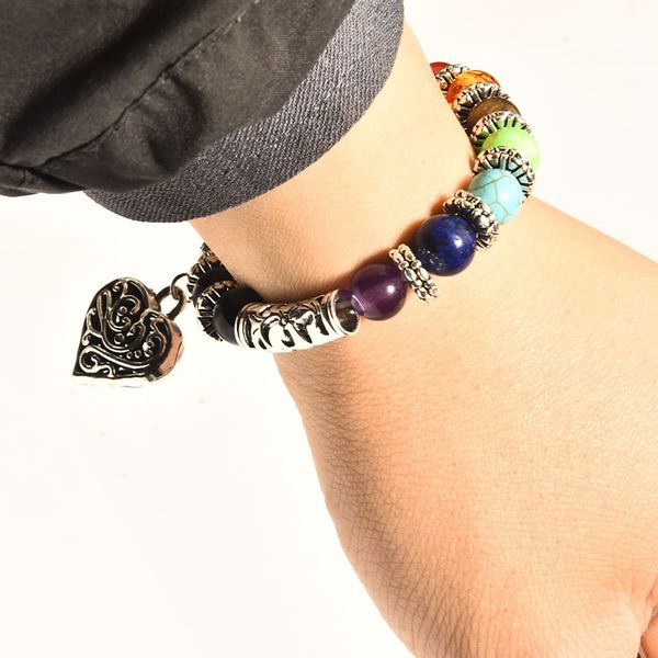 7 chakras strands beaded bracelets yoga stone beads heart charm bracelet 8mm 10mm bead jewelry, Black
7 chakras strands beaded bracelets yoga stone beads heart charm bracelet 8mm 10mm bead jewelry, Black