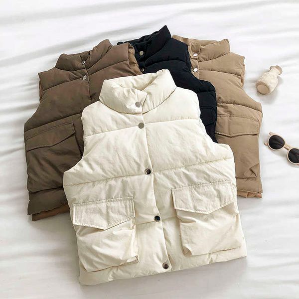 women casual single-breasted waistcoat female short jacket autumn winter sleeveless korean thick coat outwear 210602, Black;white 
women casual single-breasted waistcoat female short jacket autumn winter sleeveless korean thick coat outwear 210602, Black;white