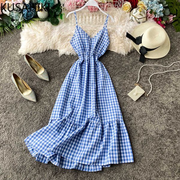 kusahiki beach style spaghetti strap dresses korean plaid ruffle patchwork sweet women dress summer vestidos mujer 210602, Black;gray
kusahiki beach style spaghetti strap dresses korean plaid ruffle patchwork sweet women dress summer vestidos mujer 210602, Black;gray