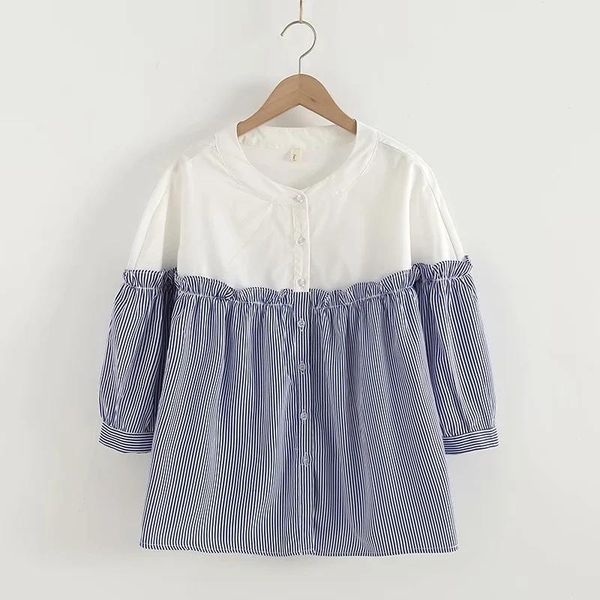 women's blouses & shirts summer women lady loose white striped patchwork three quarter female clothes
women's blouses & shirts summer women lady loose white striped patchwork three quarter female clothes
