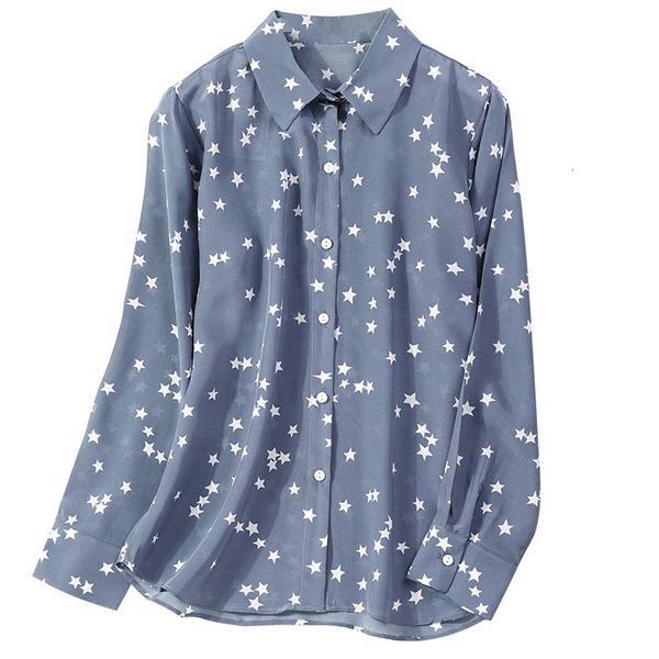 blouses women's 100% mulberry silk shirt blouse collared button stars print l xl jn580, White
blouses women's 100% mulberry silk shirt blouse collared button stars print l xl jn580, White