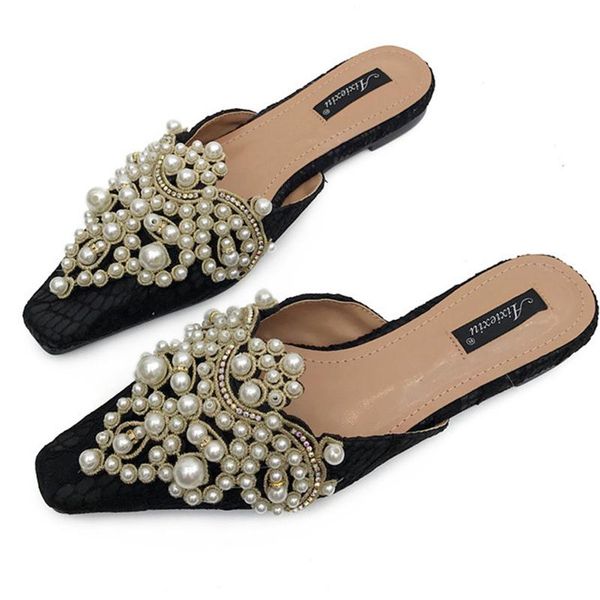 slippers woman shoes ladies rhinestone pearl pointed flat muller half women autumn lace baotou lazy s791, Black
slippers woman shoes ladies rhinestone pearl pointed flat muller half women autumn lace baotou lazy s791, Black