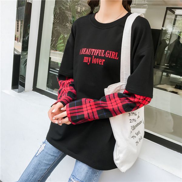 autumn retro plaid stitching fake two pieces t shirt harajuku loose causal letter printed long sleeve female t-shirts, White
autumn retro plaid stitching fake two pieces t shirt harajuku loose causal letter printed long sleeve female t-shirts, White