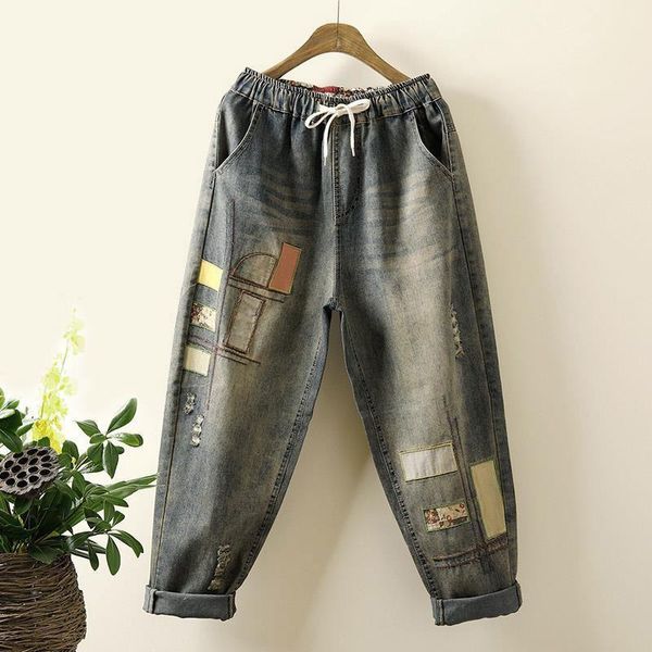 spring arts style women elastic waist cotton denim harem pants embroidery patchwork vintage jeans m463 women's, Blue
spring arts style women elastic waist cotton denim harem pants embroidery patchwork vintage jeans m463 women's, Blue