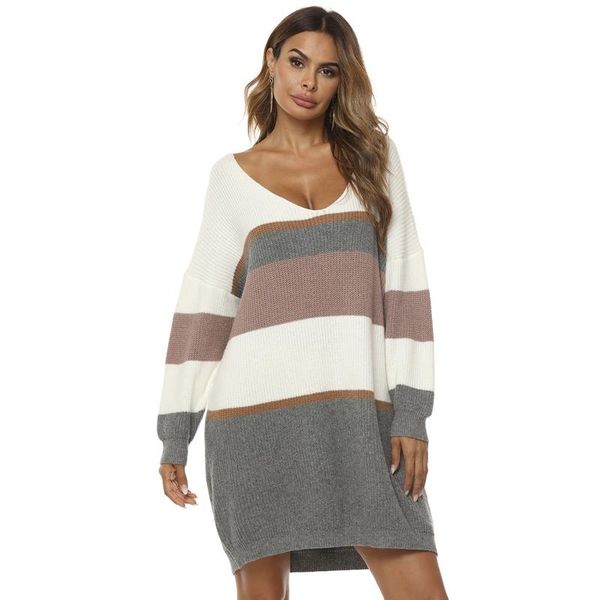 casual dresses women knitted stripe sweater dress loose long sleeve knit v-neck, Black;gray
casual dresses women knitted stripe sweater dress loose long sleeve knit v-neck, Black;gray