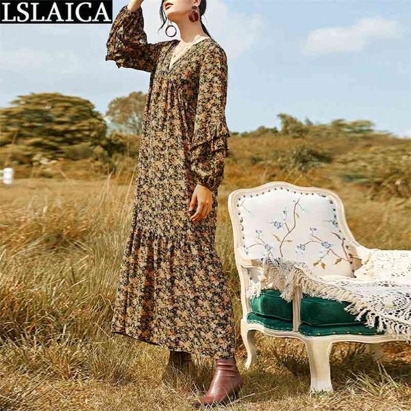 long dress women fashion floral print sleeve v neck maxi casual loose oversize vintage autumn elegant robe 210520, Black;gray
long dress women fashion floral print sleeve v neck maxi casual loose oversize vintage autumn elegant robe 210520, Black;gray