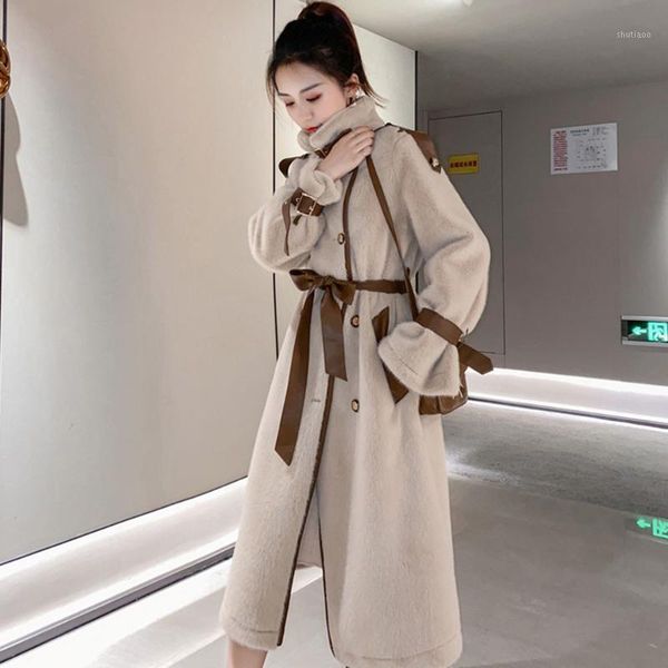 women's wool & blends autumn winter imitation mink double-breasted temperament woolen coat korean style loose all-match, Black
women's wool & blends autumn winter imitation mink double-breasted temperament woolen coat korean style loose all-match, Black