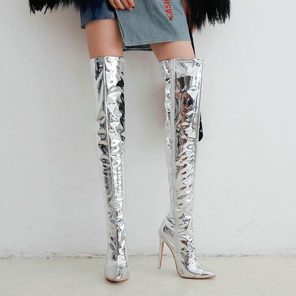 boots women thigh high 12cm thin heels silver mirror over the knee with zipper nightclub cosplay fetish size 34-43, Black
boots women thigh high 12cm thin heels silver mirror over the knee with zipper nightclub cosplay fetish size 34-43, Black