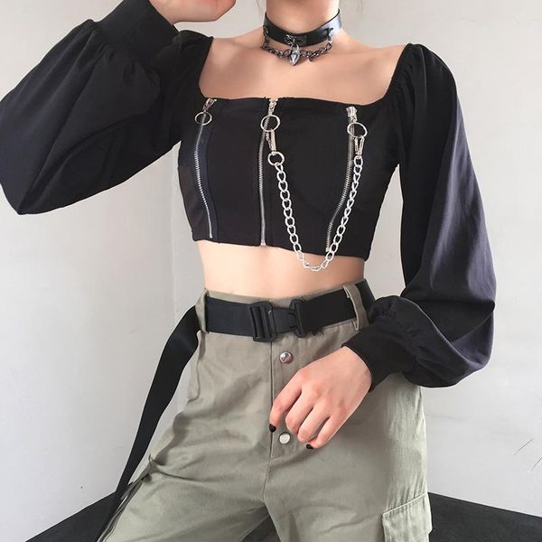 women's t-shirt women tshirt y2k aesthetic square collar crop zipper metal chain black long sleeve streetwear tee shirt femme spring, White
women's t-shirt women tshirt y2k aesthetic square collar crop zipper metal chain black long sleeve streetwear tee shirt femme spring, White