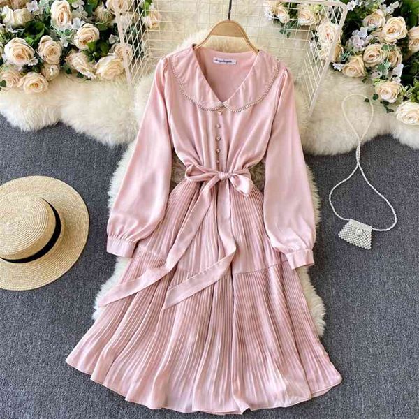 spring european american retro temperament vestidos female doll collar puff sleeve pleated skirt slim midi dress c511 210506, Black;gray
spring european american retro temperament vestidos female doll collar puff sleeve pleated skirt slim midi dress c511 210506, Black;gray
