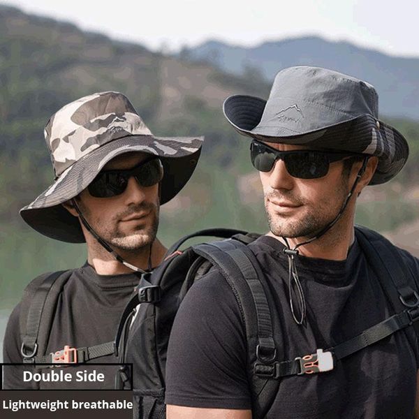 women men double-side bucket hats waterproof quick drying fishing hat male uv protection sun camouflage panama hiking caps wide brim, Blue;gray
women men double-side bucket hats waterproof quick drying fishing hat male uv protection sun camouflage panama hiking caps wide brim, Blue;gray