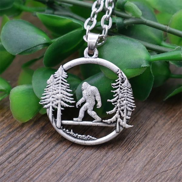 bigfoot necklace in the pine tree mountain outdoor adventure jewelry chains, Silver
