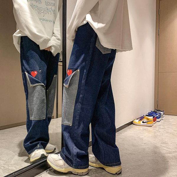 men's jeans men hip hop patchwork oversized straight jean pants 2021 mens red heart print streetwear denim, Blue
men's jeans men hip hop patchwork oversized straight jean pants 2021 mens red heart print streetwear denim, Blue