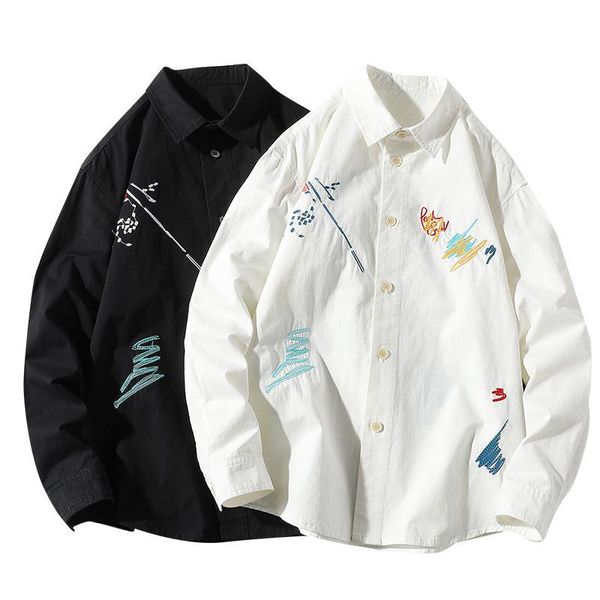men's casual shirts 2021 luxury mens cotton cardigan lapel coat fashion embroidery long sleeve slim wild trend, White;black
men's casual shirts 2021 luxury mens cotton cardigan lapel coat fashion embroidery long sleeve slim wild trend, White;black