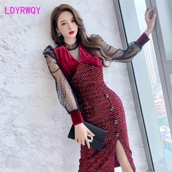 spring bright silk mesh sequin stitching long-sleeved black dress female autumn/winter bottoms 210416, Black;gray
spring bright silk mesh sequin stitching long-sleeved black dress female autumn/winter bottoms 210416, Black;gray