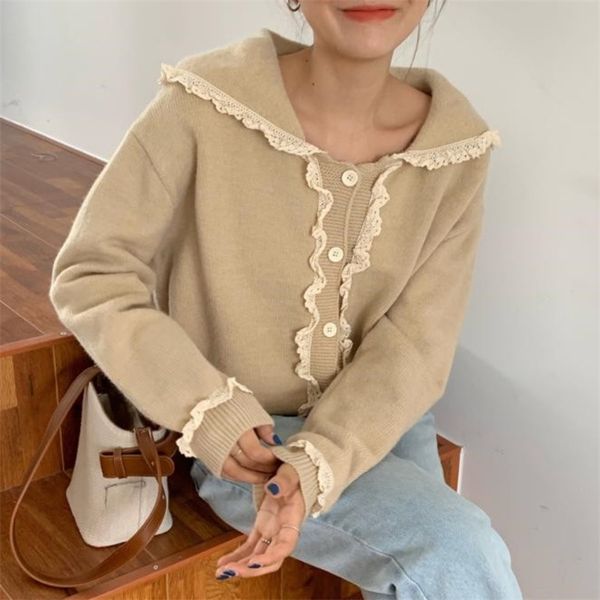 autumn delicate gentle sweet knitted cardigan korean version casual thin breasted lace patchwork sweater pull femme 210514, White;black
autumn delicate gentle sweet knitted cardigan korean version casual thin breasted lace patchwork sweater pull femme 210514, White;black