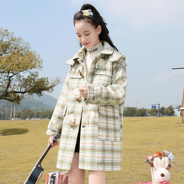 women's wool & blends girl's plaid coat ox horn buckle medium and long style college plus cotton thickened winter for senior, Black
women's wool & blends girl's plaid coat ox horn buckle medium and long style college plus cotton thickened winter for senior, Black