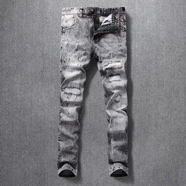 streetwear men jeans retro gray slim fit destroyed ripped elastic vintage designer pants hip hop homme men's, Blue
streetwear men jeans retro gray slim fit destroyed ripped elastic vintage designer pants hip hop homme men's, Blue
