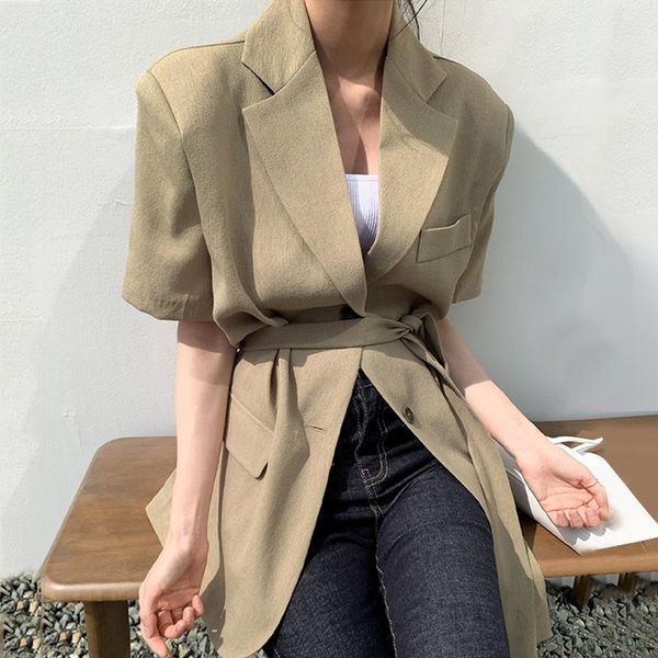 women's suits & blazers korean chic minimalism temperament versatile lapel two buckle lace waist thin short-sleeved suit jacket, White;black
women's suits & blazers korean chic minimalism temperament versatile lapel two buckle lace waist thin short-sleeved suit jacket, White;black