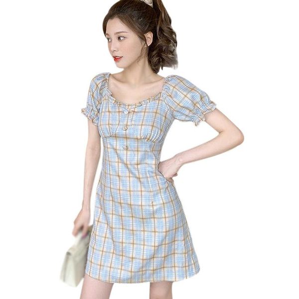 casual dresses summer women french style square callor retro temperament high waist slim short-sleeved plaid print short dress, Black;gray
casual dresses summer women french style square callor retro temperament high waist slim short-sleeved plaid print short dress, Black;gray