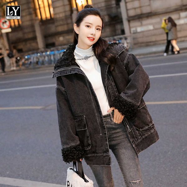 ly varey lin denim jackets winter lambs wool fur turn down collar zippers pockets thick warm outerwear 210526, Black;brown
ly varey lin denim jackets winter lambs wool fur turn down collar zippers pockets thick warm outerwear 210526, Black;brown
