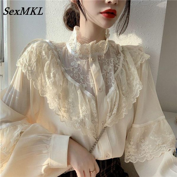 women's blouses & shirts autumn korean sweet loose lace ruffles women fashion turtleneck ladies chiffon french vintage, White
women's blouses & shirts autumn korean sweet loose lace ruffles women fashion turtleneck ladies chiffon french vintage, White