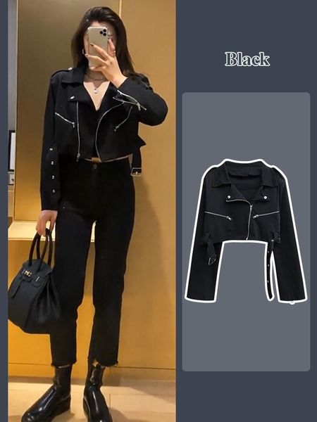 women's jackets european and american style handsome suit collar coat autumn winter short high waist zipper cardigan sens, Black;brown
women's jackets european and american style handsome suit collar coat autumn winter short high waist zipper cardigan sens, Black;brown