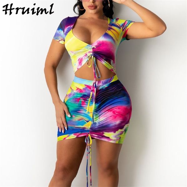 women sets crop skirts tie dye print drawstring ruched slim clothing summer evening party club female 210513, White
women sets crop skirts tie dye print drawstring ruched slim clothing summer evening party club female 210513, White