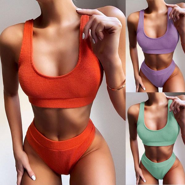 women's swimwear high waist bikinis 2021 swimsuits bandeau women solid biquini beachwear sports ribbed bathing suits two piece, White;black
women's swimwear high waist bikinis 2021 swimsuits bandeau women solid biquini beachwear sports ribbed bathing suits two piece, White;black