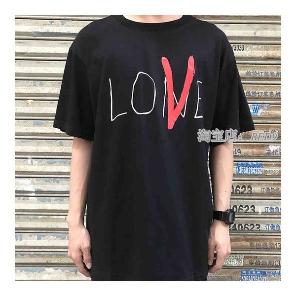 luxury brand t shirt v and lone life trendy edison chen's same street short sleeve cursive love letter printed men's and, White;black 
luxury brand t shirt v and lone life trendy edison chen's same street short sleeve cursive love letter printed men's and, White;black
