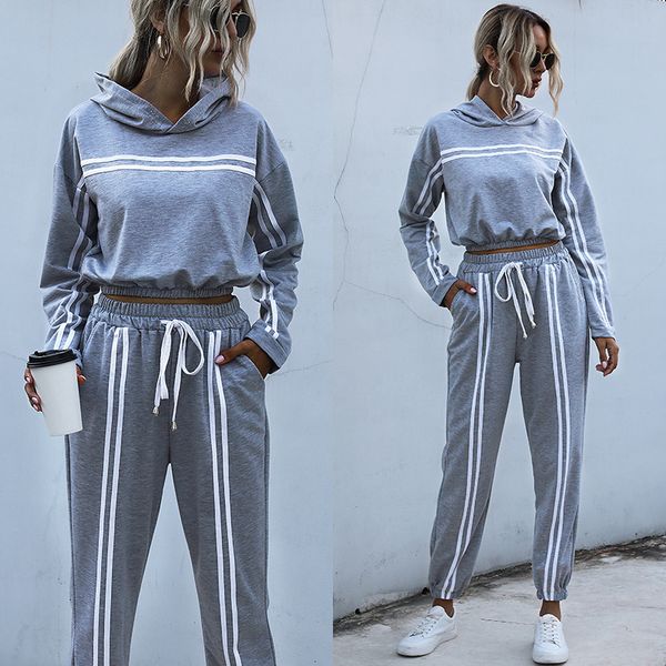tracksuits sport suit 2021 autumn women's patchwork hooded sweatsuit two piece set, Gray
tracksuits sport suit 2021 autumn women's patchwork hooded sweatsuit two piece set, Gray