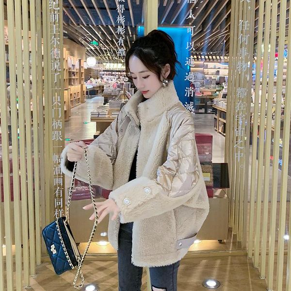 women's down & parkas lamb wool stitched jacket medium long 2021 winter fashion korean loose parker light coat, Black
women's down & parkas lamb wool stitched jacket medium long 2021 winter fashion korean loose parker light coat, Black
