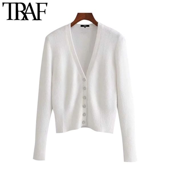 women fashion soft-feel cropped knitted cardigan sweater vintage long sleeve buttons female outerwear chic 210507, White
women fashion soft-feel cropped knitted cardigan sweater vintage long sleeve buttons female outerwear chic 210507, White