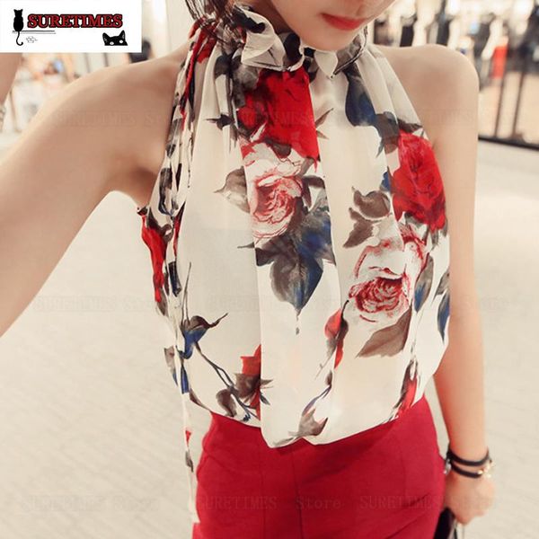 women's blouses & shirts summer floral print sleeveless halter necks fashion women loose female casual nice blusas femininas, White
women's blouses & shirts summer floral print sleeveless halter necks fashion women loose female casual nice blusas femininas, White