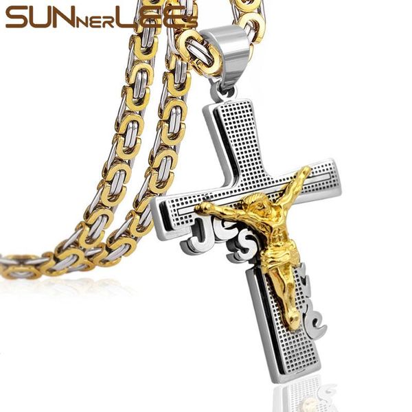 pendant necklaces sunnerlees stainless steel jesus christ cross necklace byzantine link chain silver color gold plated men boys gift sp255
pendant necklaces sunnerlees stainless steel jesus christ cross necklace byzantine link chain silver color gold plated men boys gift sp255