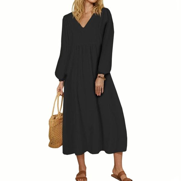 casual dresses autumn women long dress solid color v-neck sleeve cotton-linen ladies loose street daily plus size #g3, Black;gray
casual dresses autumn women long dress solid color v-neck sleeve cotton-linen ladies loose street daily plus size #g3, Black;gray