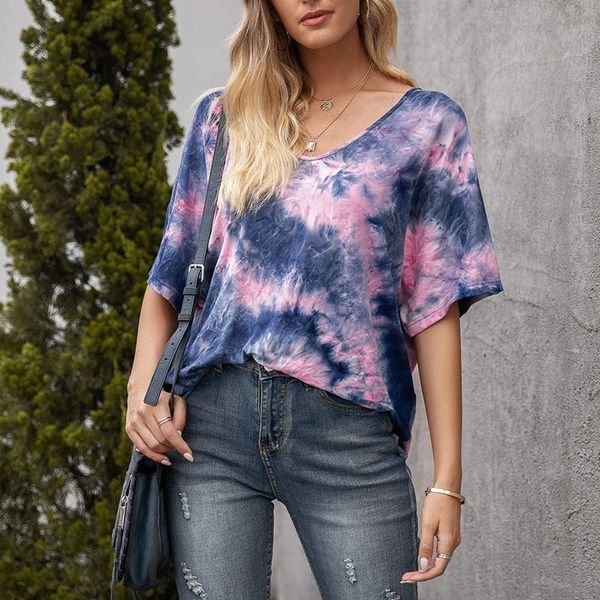 women's t-shirt ladies' casual tie-dye printing color loose round neck short-sleeved blue + pink, White
women's t-shirt ladies' casual tie-dye printing color loose round neck short-sleeved blue + pink, White