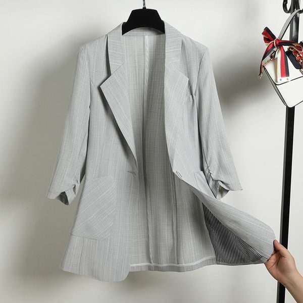 women cotton-linen suits jackets 2021 spring autumn clothing korea style 3/4 sleeve casual striped blazers for mujer women's &, White;black
women cotton-linen suits jackets 2021 spring autumn clothing korea style 3/4 sleeve casual striped blazers for mujer women's &, White;black